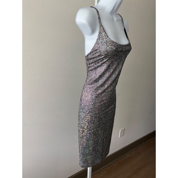 Y2K Dress Large Shimmer Metallic BodyCon Night Out Disco Futuristic Cyberpunk - Picture 11 of 14